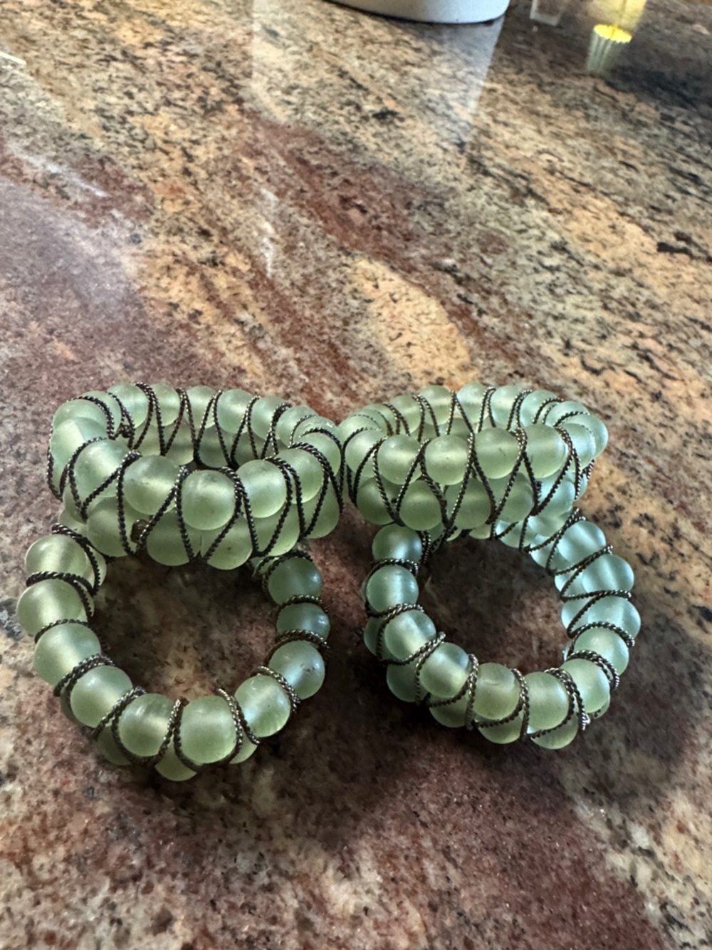 Sea Glass Green Beaded Napkin Rings